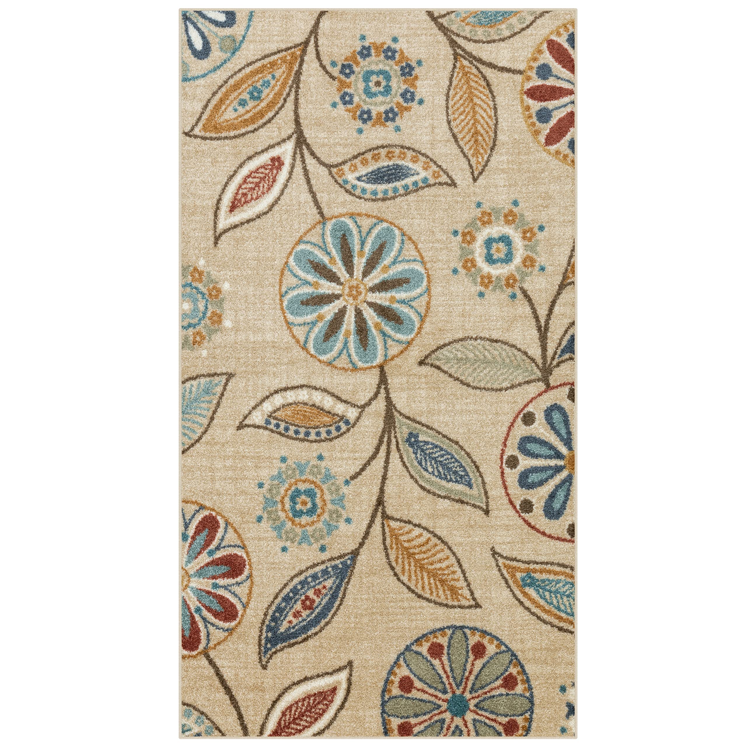maples rugs reggie floral area rug - made in usa - washable, non slip, pet-friendly mats for living room, bedroom, and office, 3'4" x 6', beige