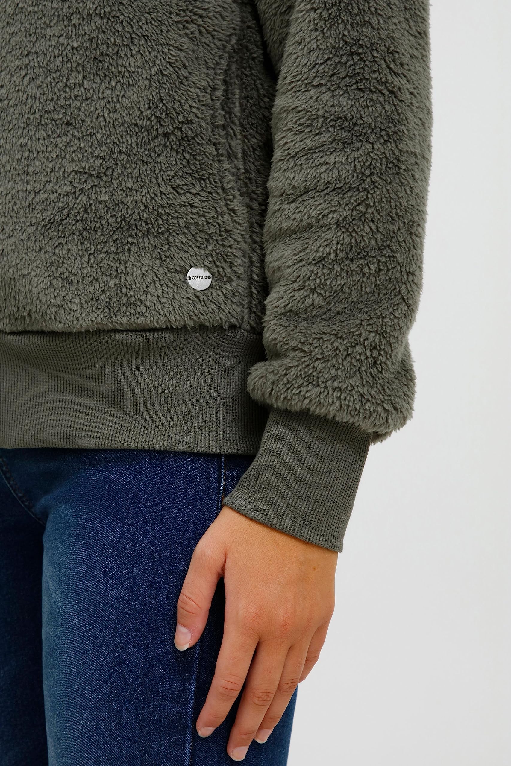 OXMO OXAnneka Damen Sweatjacke Jacke mit Teddyfutter Stehkragen Reißverschluss Eingrifftaschen Regular fit