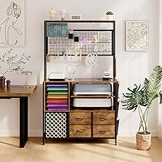 ๐๐ซ๐๐๐ข๐ญ Organization and Storage Cabinet for Cricut Machines, Craft Cart Table with Charging Station, Crafting Desk with Storage and Pegboard, Tools Accessories Organizer with Vinyl Holder