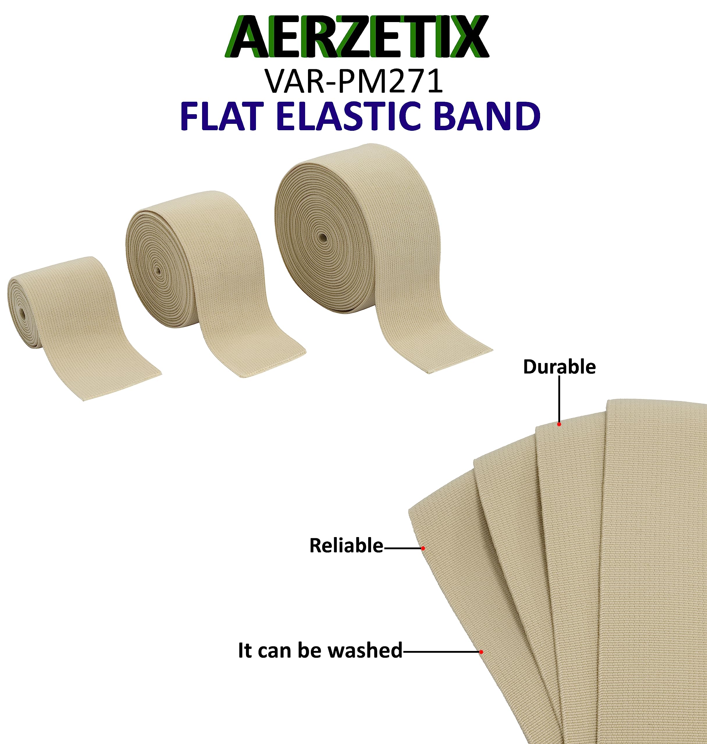 AERZETIX Dekoratives Gummiband – Flach Gestrickt, 4,5 M Lang, 50 Mm Breit, Mehrfarbig – Für Nähen & Basteln