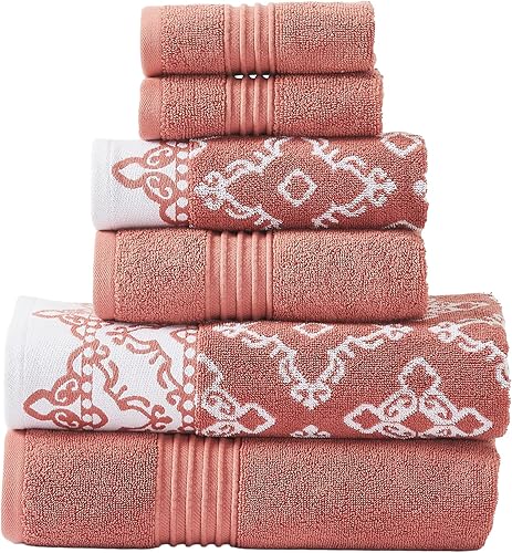 Miniatura 18 de Modern Threads Juego de 6 piezas, 2 toallas de baño, 2 toallas de mano, 2 toallas pequeñas, juego de toallas de hilo jacquard teñido/sólido, azul