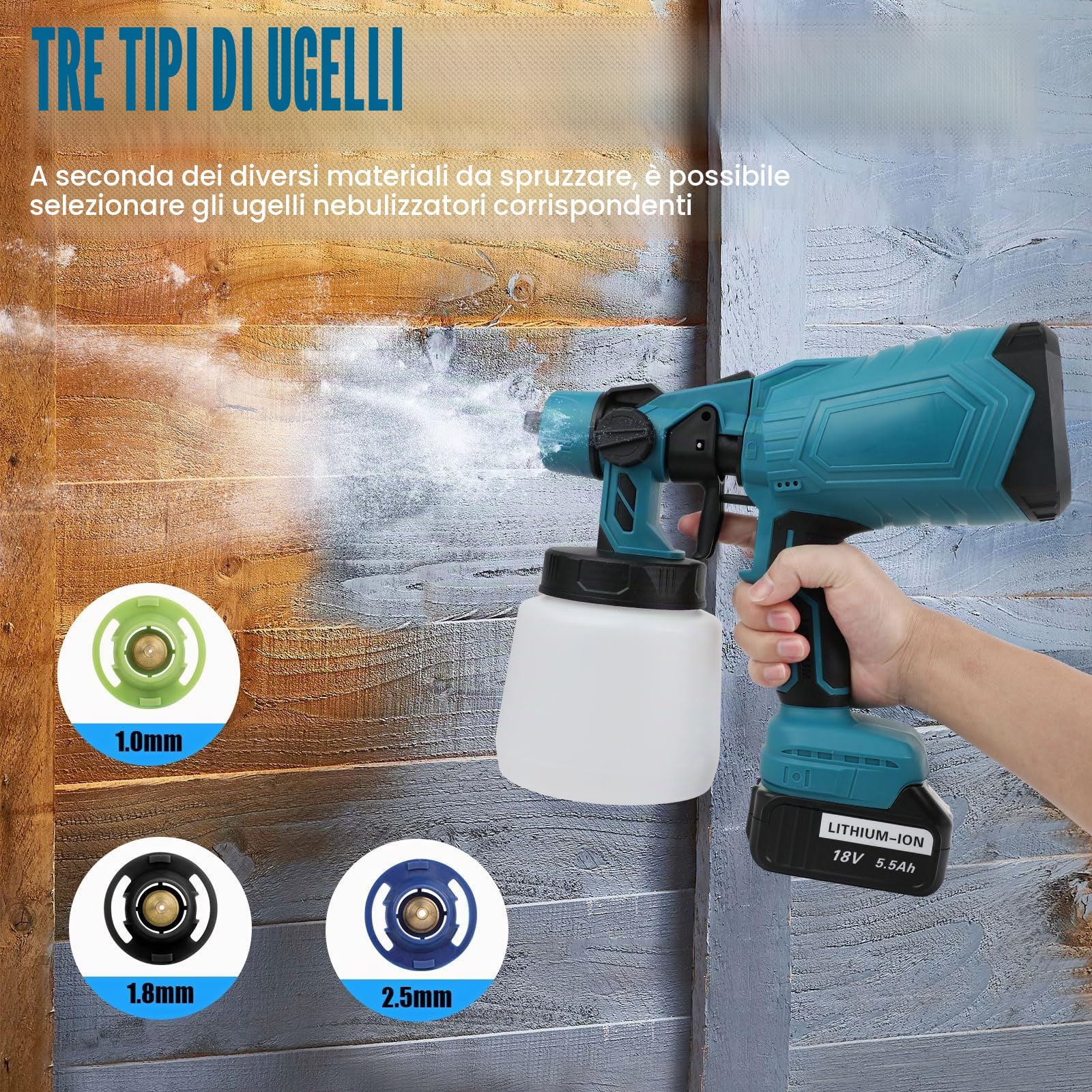 Sistema di verniciatura a batteria ASUNCELL con 2X batterie da 5500mAh, pistola elettrica per verniciatura con contenitore grande da 1000ml, dispositivo per verniciatura a spruzzo per dipingere pareti