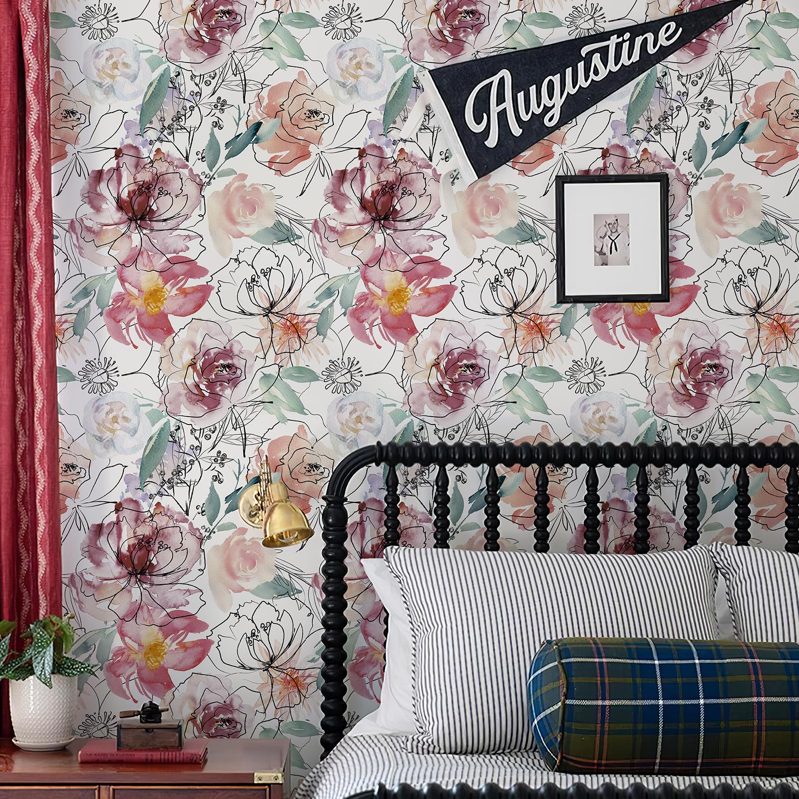 Snapklik.com : JiffDiff Floral Peel And Stick Wallpaper Pink Peony Wall ...