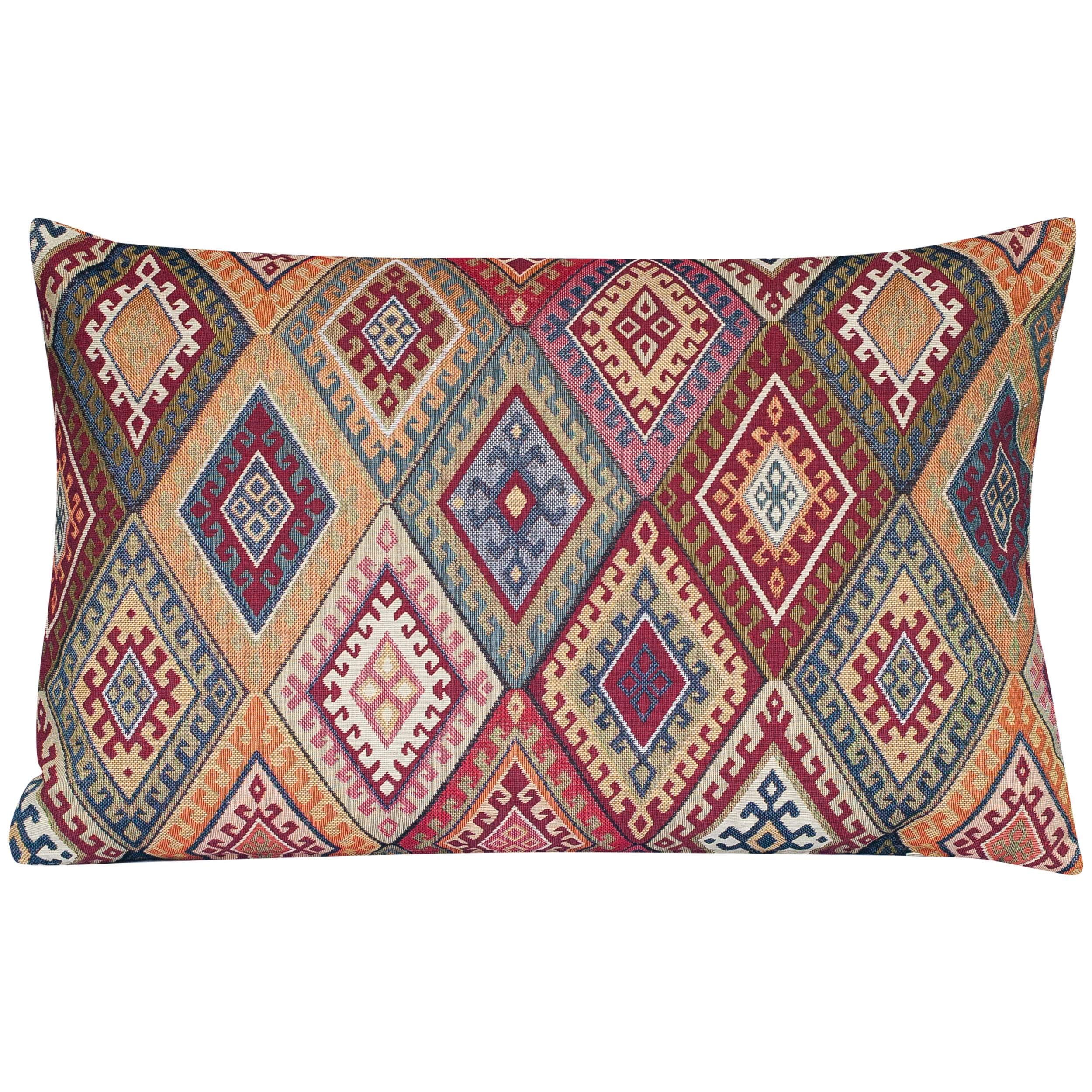 Linen Loft Multicoloured Vintage Kilim Style Xl Rectangular Cushion Cover. 23X15 (58X38cm) Cover. Classic Traditional Turkish Style Woven Geometric Tapestry Diamond Pattern. Cover Only.