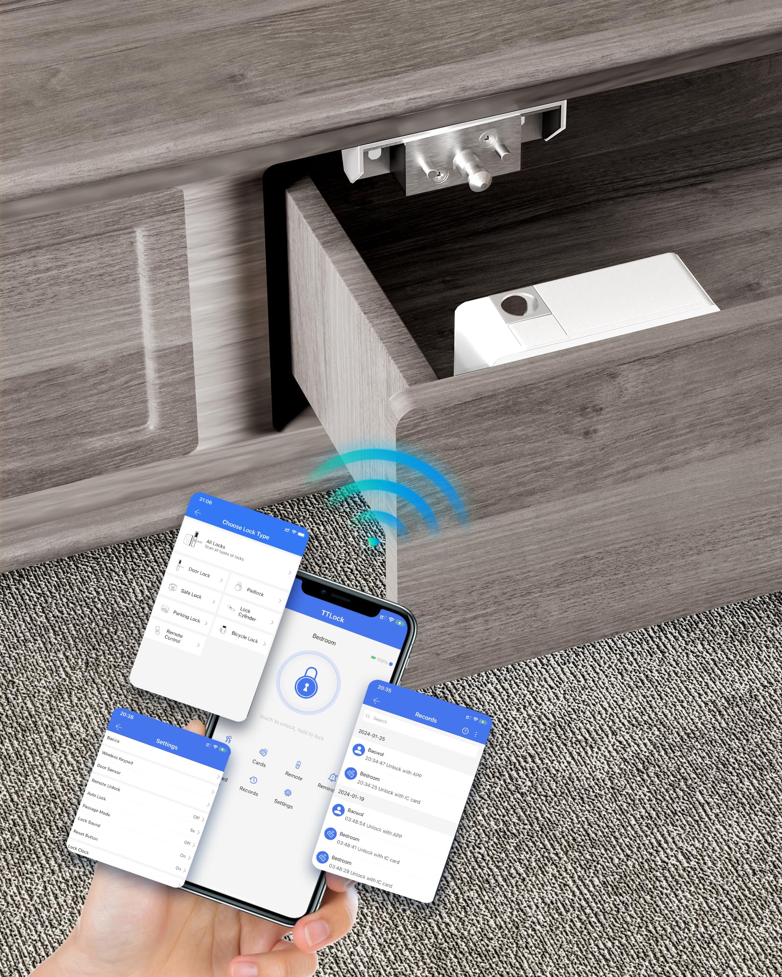 Inteligentny zamek do szafki Bluetooth, ukryte bezpieczeństwo, RFID, dzieci, bezkluczykowe zamki do szuflad dla dorosłych, dzieci, odporne na zalanie, współpracuje z Alexa i Google Home, do