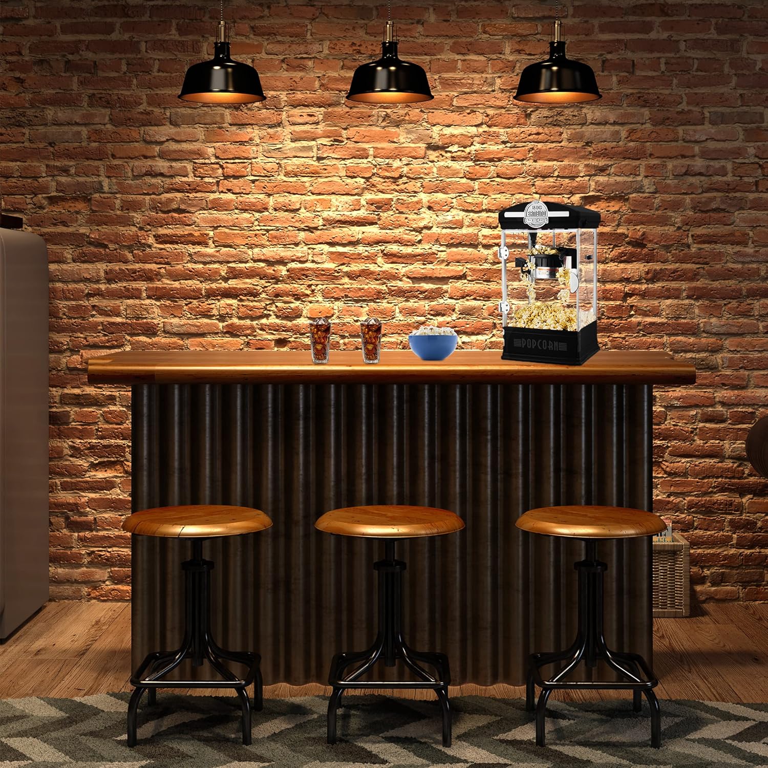 Popcorn Machine - Big Bambino Old-Fashioned Popper with 4-Ounce Kettle, Measuring Cups, Scoop, and Serving Cups by Great Northern Popcorn (Black)