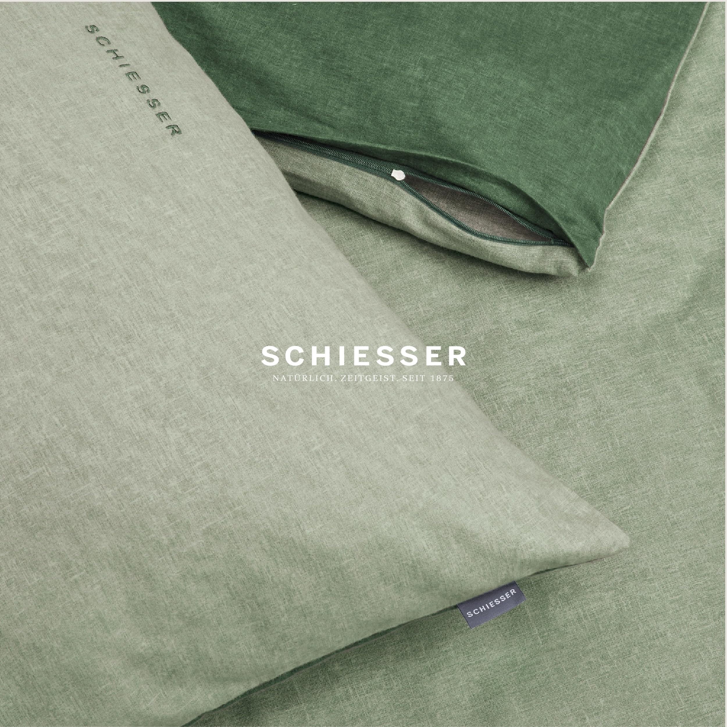 Schiesser Bettwäscheset Doubleface | Feinbiber | 100% Baumwolle aus nachhaltiger Produktion | 155x220cm + 80x80cm | Grün
