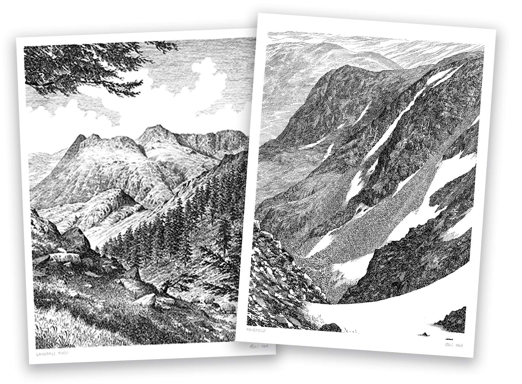 Wainwright LAKE DISTRICT LIMITED EDITION PRINTS : LANGDALE PIKES & FAIRFIELD