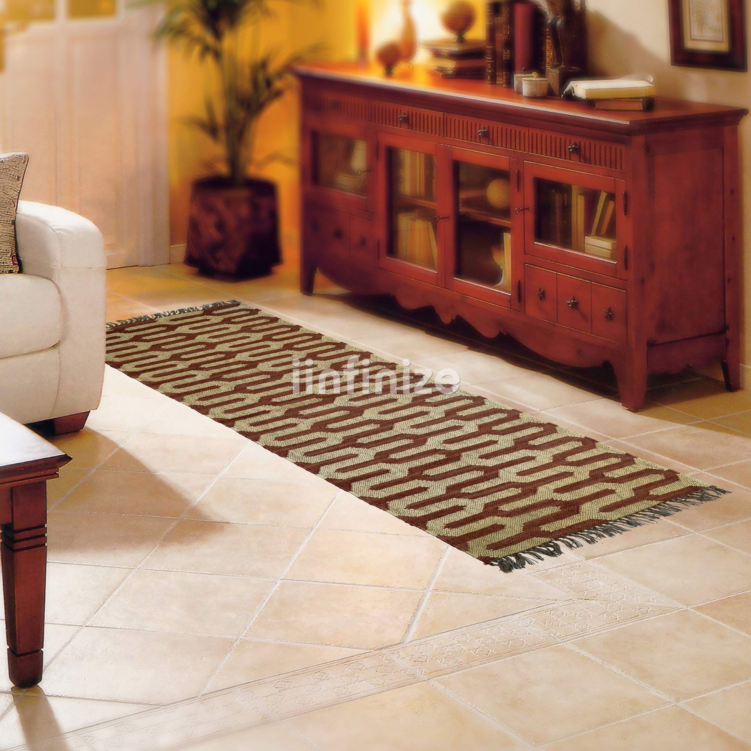 Tapis de sol bohème en jute et laine pour yoga et couloir