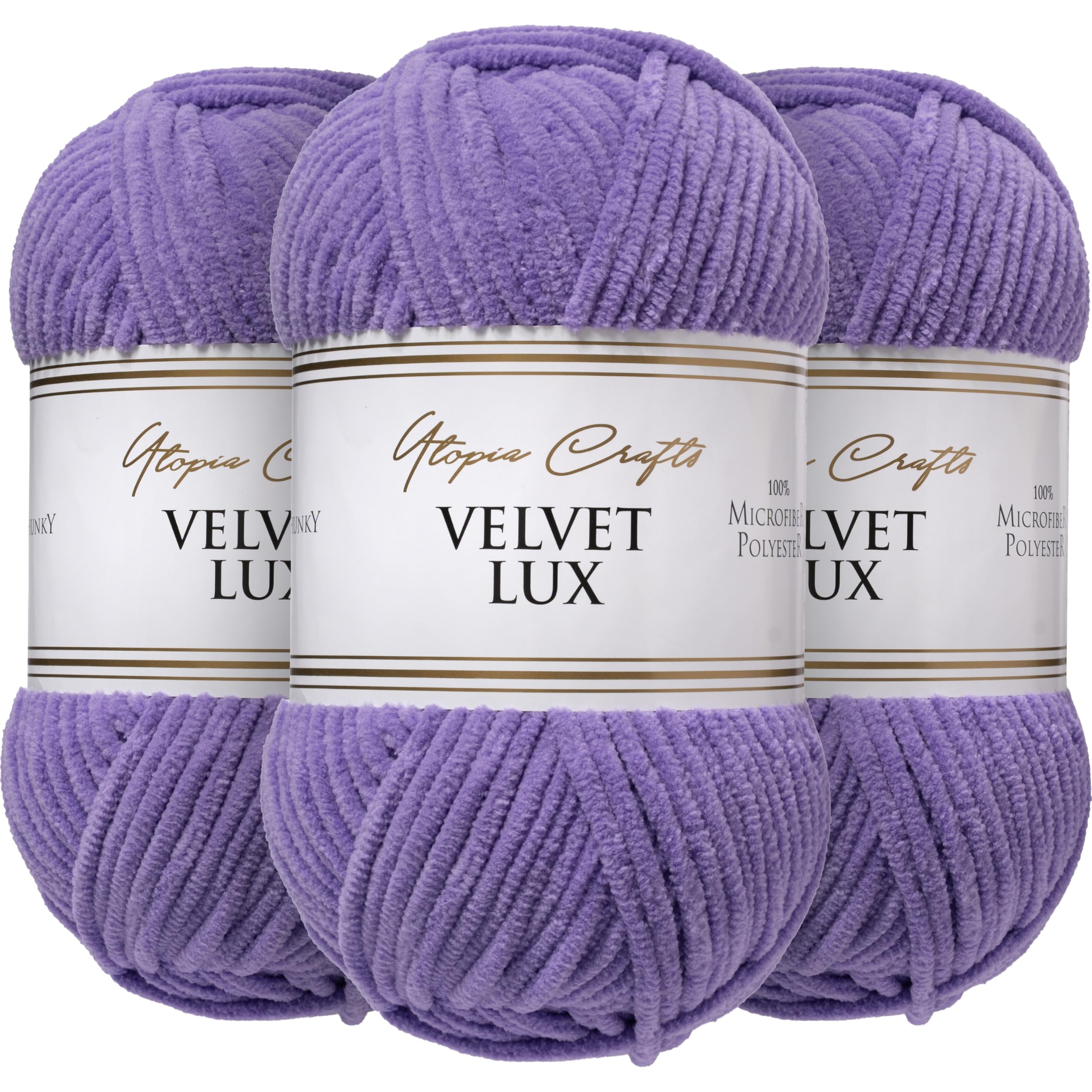 Utopia Crafts Velvet Lux Chenille Super Soft Chunky Yarn for Knitting and Crochet 3X 100g (Soft Lavender)