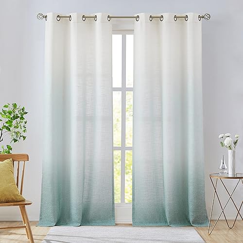 WEST LAKE Cortinas de lino degradado azul aguamarina para dormitorio, 84 pulgadas de largo, color blanco crema y aguamarina, para sala de estar,