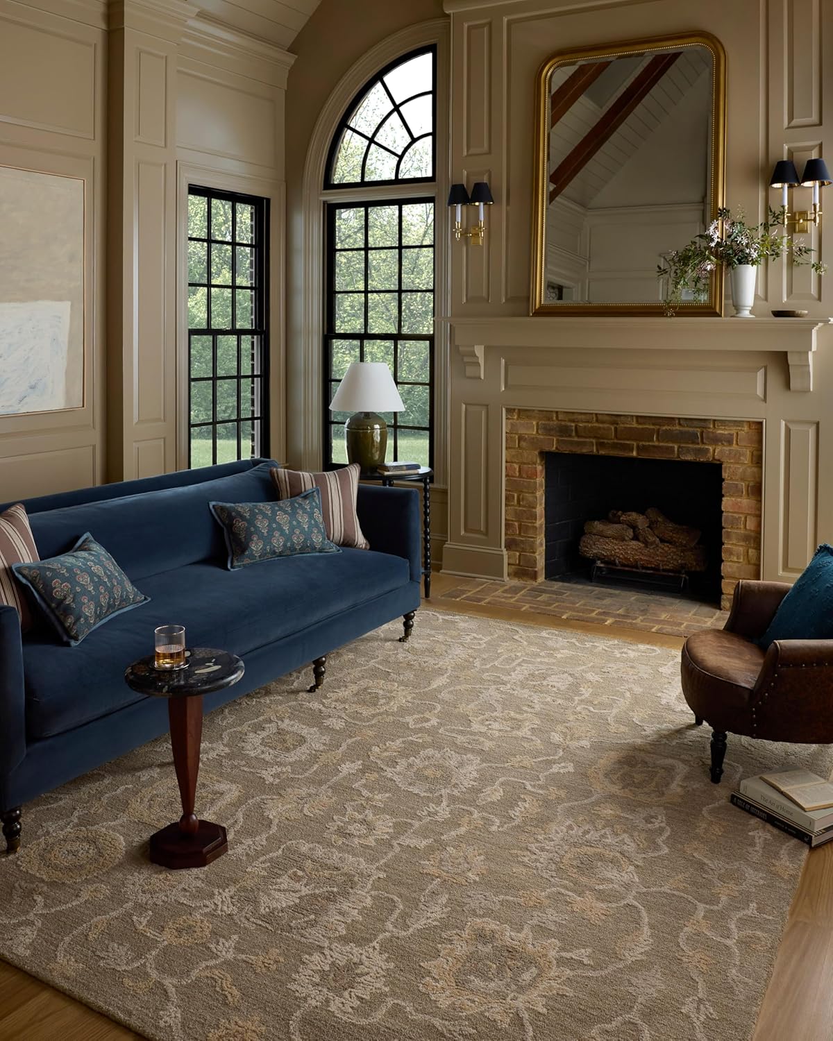 Loloi Chris Loves Julia Dorothea Collection DRT-01 Oak Natural 11-6 x 15 Area Rug Wool Neutral Floral Living