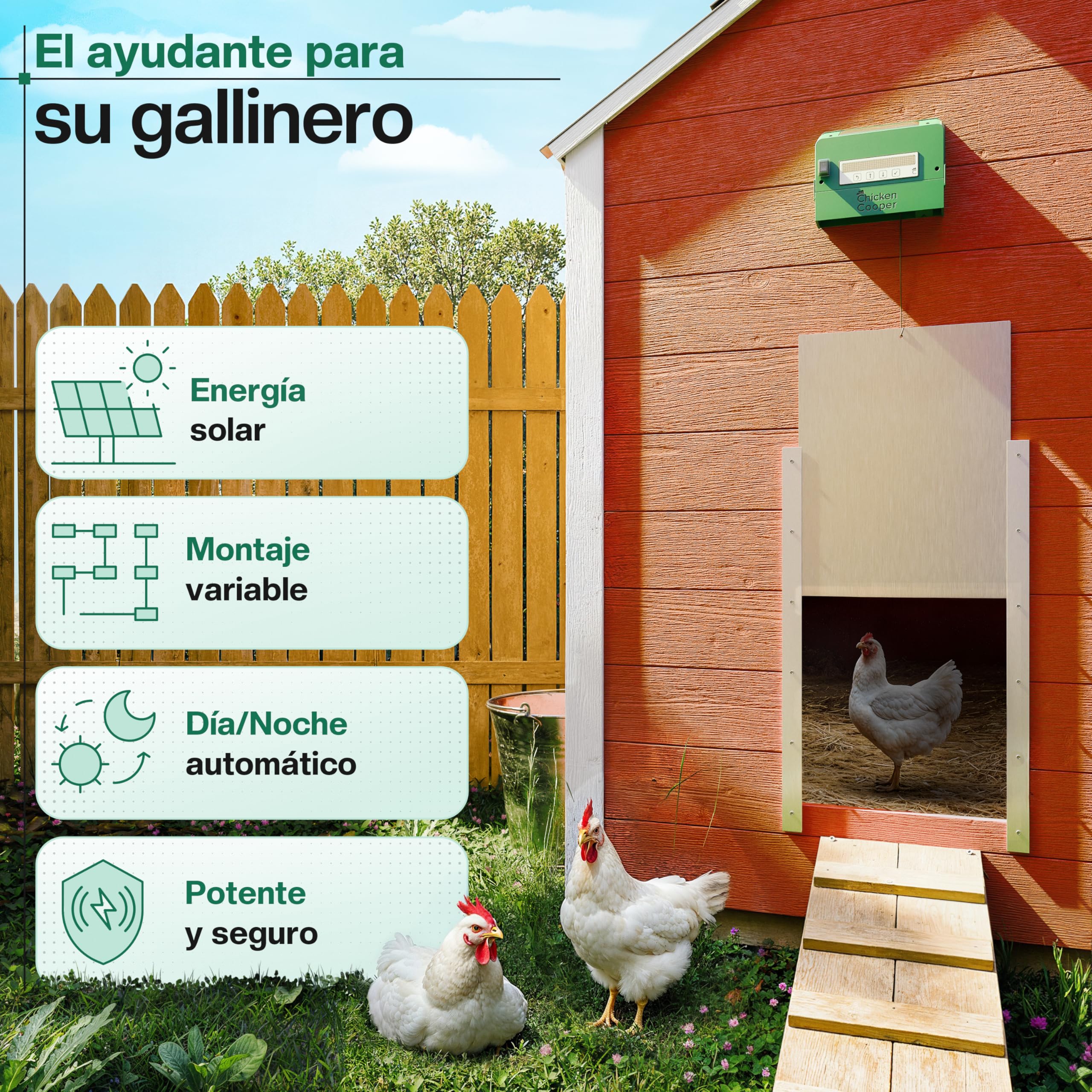Abrepuertas solar de 5 kg para gallinas, programación automática del tiempo y ajuste del estado, con memoria integrada y doble rodillo, para la mayoría de los conejos de aves de corral.