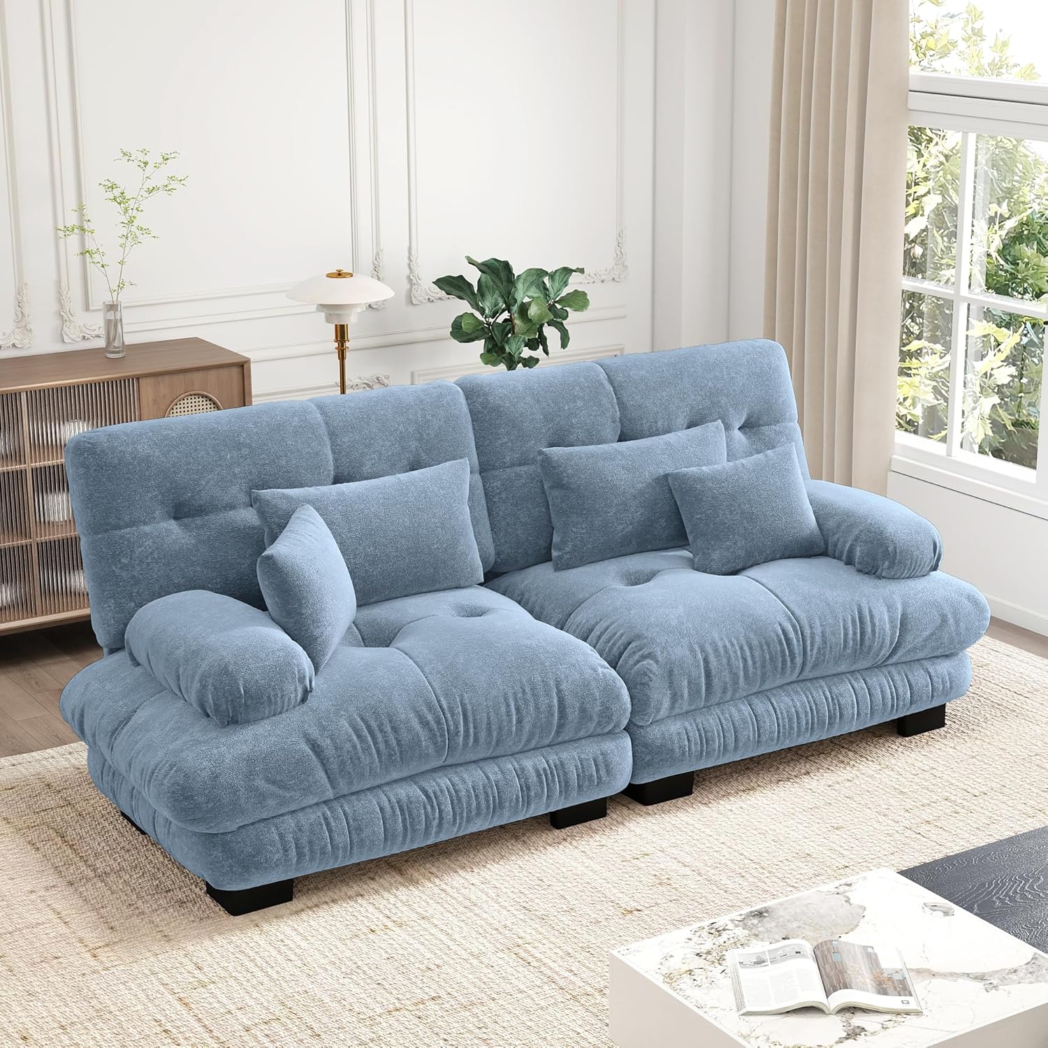 94.4'' Loveseat, Sectional Couch Sofa, Memory Foam Chenille Cloud Sofa with Pillow, Deep Seat Sectional Couch for Small Spaces, Studio Apartment, Game Room, Small Living Room
