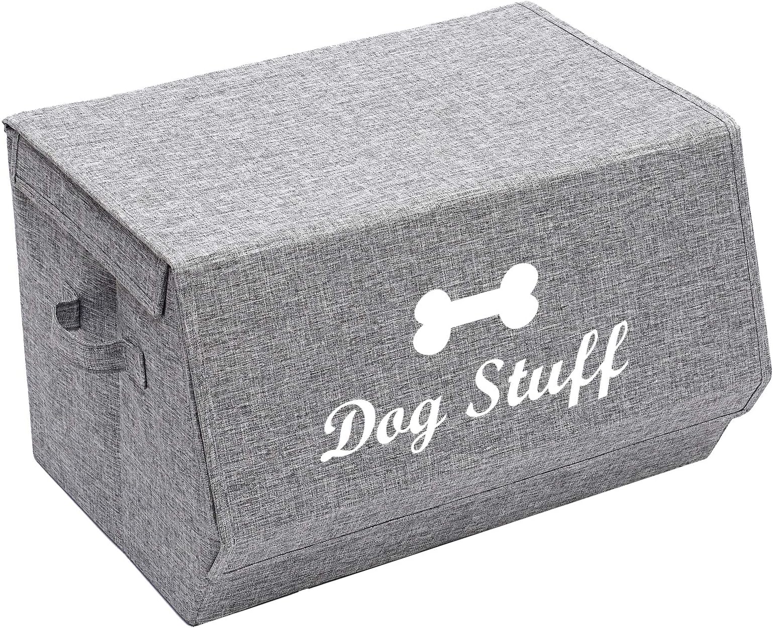 Geyecete Linen Storage Basket Bin Chest Organizer with Lid and Handles - Perfect for Organizing Dog Apparel & Accessories Storage, Dog Toys, Dog Clothing, Storage Trunk-Snow Gray