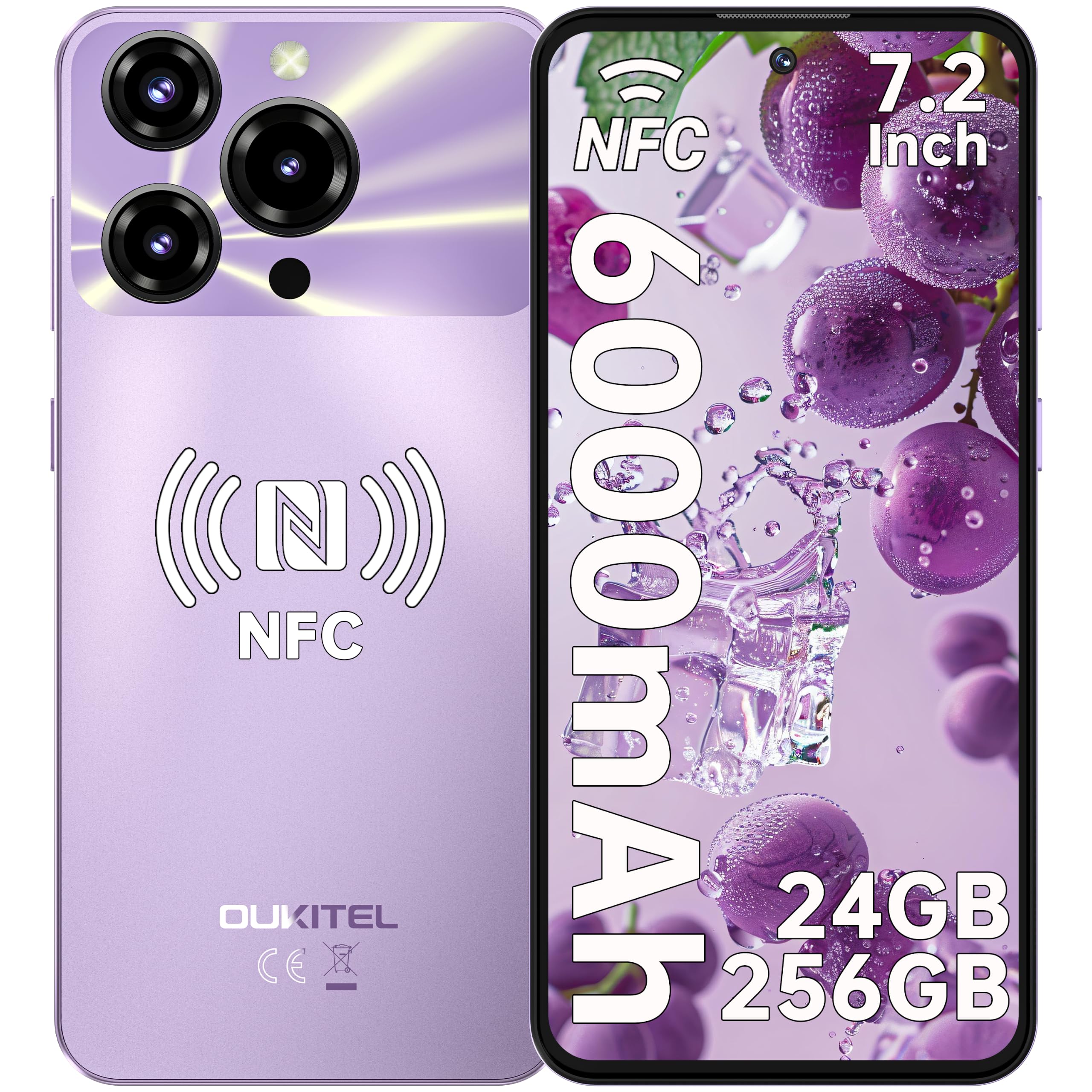OUKITEL C69 cellulare in offerta - Batteria 6000mAh, 24GB+256GB, 2026 | Display HD+ da 7,2 pollici a 120Hz,fotocamera 64MP,batteria 6000mAh e Dual SIM 4G smartphone in offerta