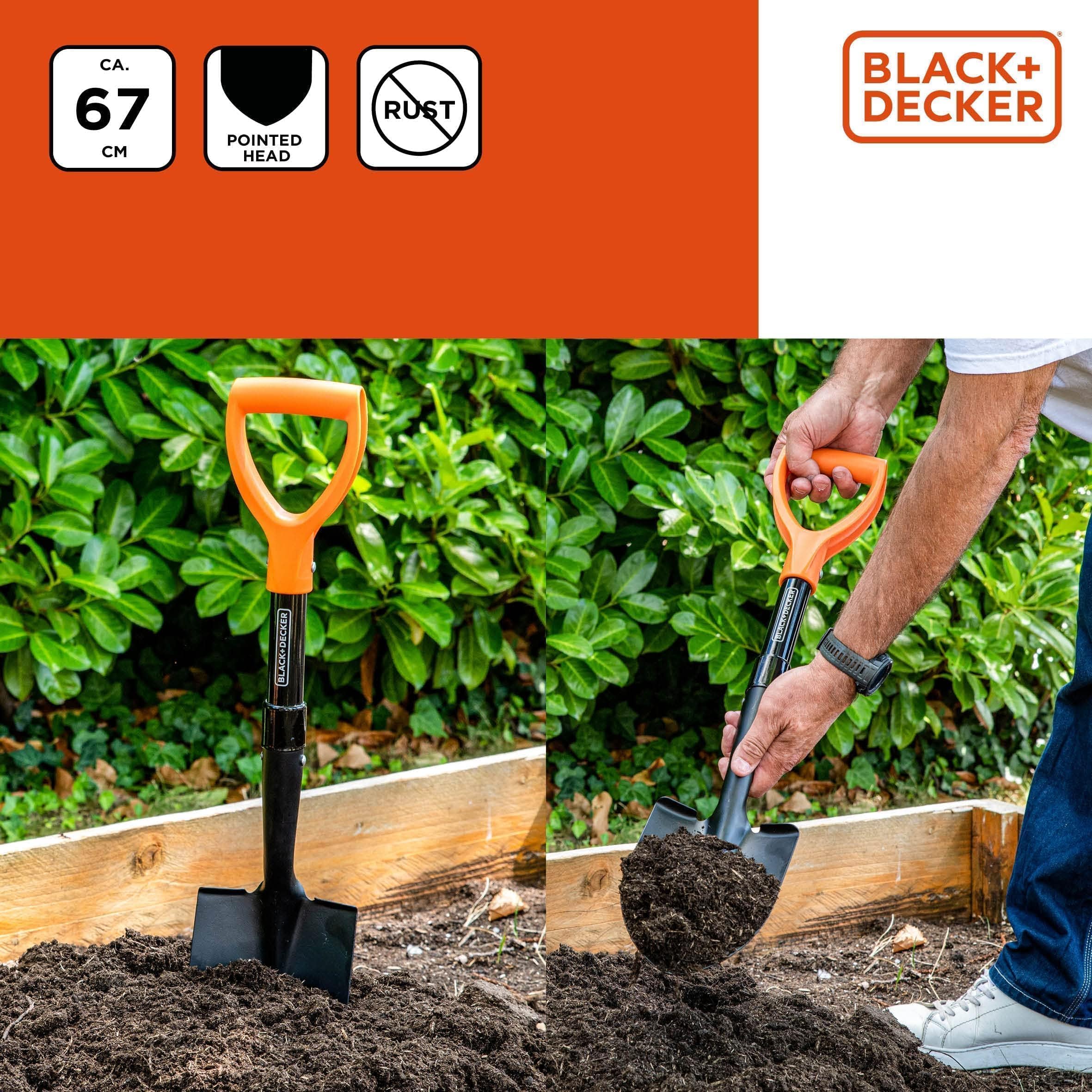Black+Decker Pelle - 67 cm - 800 g - Inoxydable - Tête en Acier au Carbone et Manche en Fibre de Verre - Noir