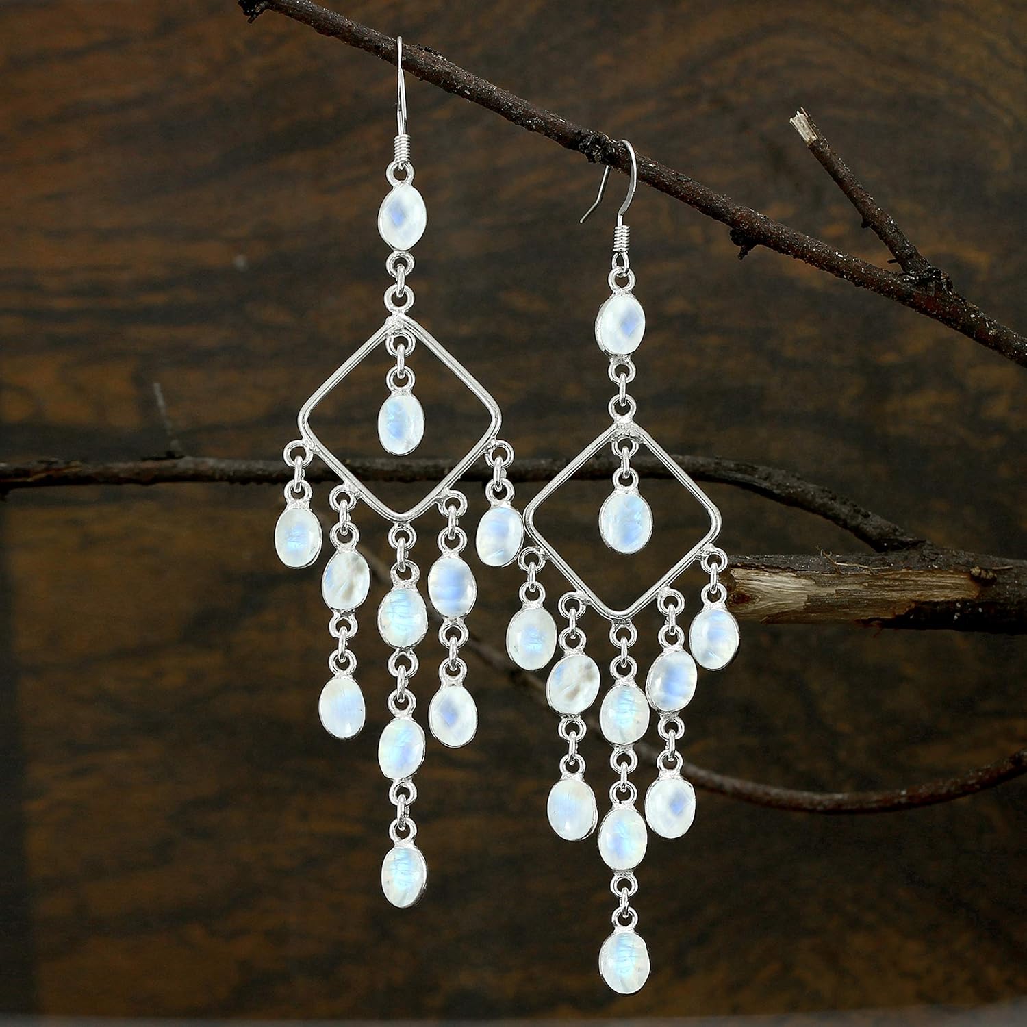 Natural Oval Gemstones Dangle Earrings for Women – Handmade 925 Silver Plated Boho Drop Earrings – Statement Birthstone Comfortable Fashion Jewelry – Gift for Anniversaries or Special Occasions - Image 3