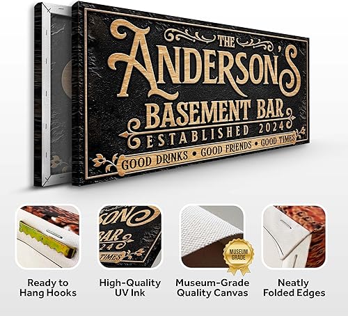 Miniatura 3 de TAILORED CANVASES Letrero de Bar Personalizado - Decoración de Bar de Sótano Personalizada, Arte de Pared en Lienzo de Salón para Cueva de Hombre,