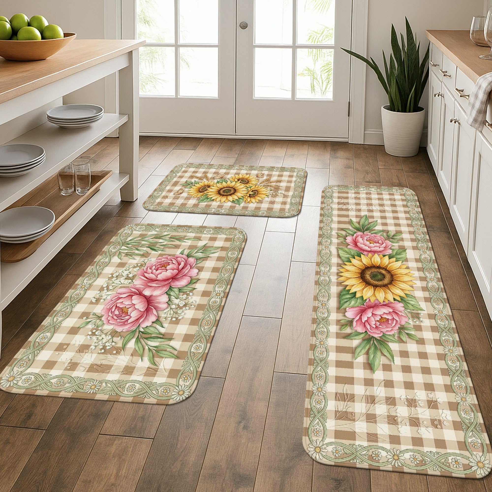 Tapetes de cocina florales con acolchado texturizado de alta calidad