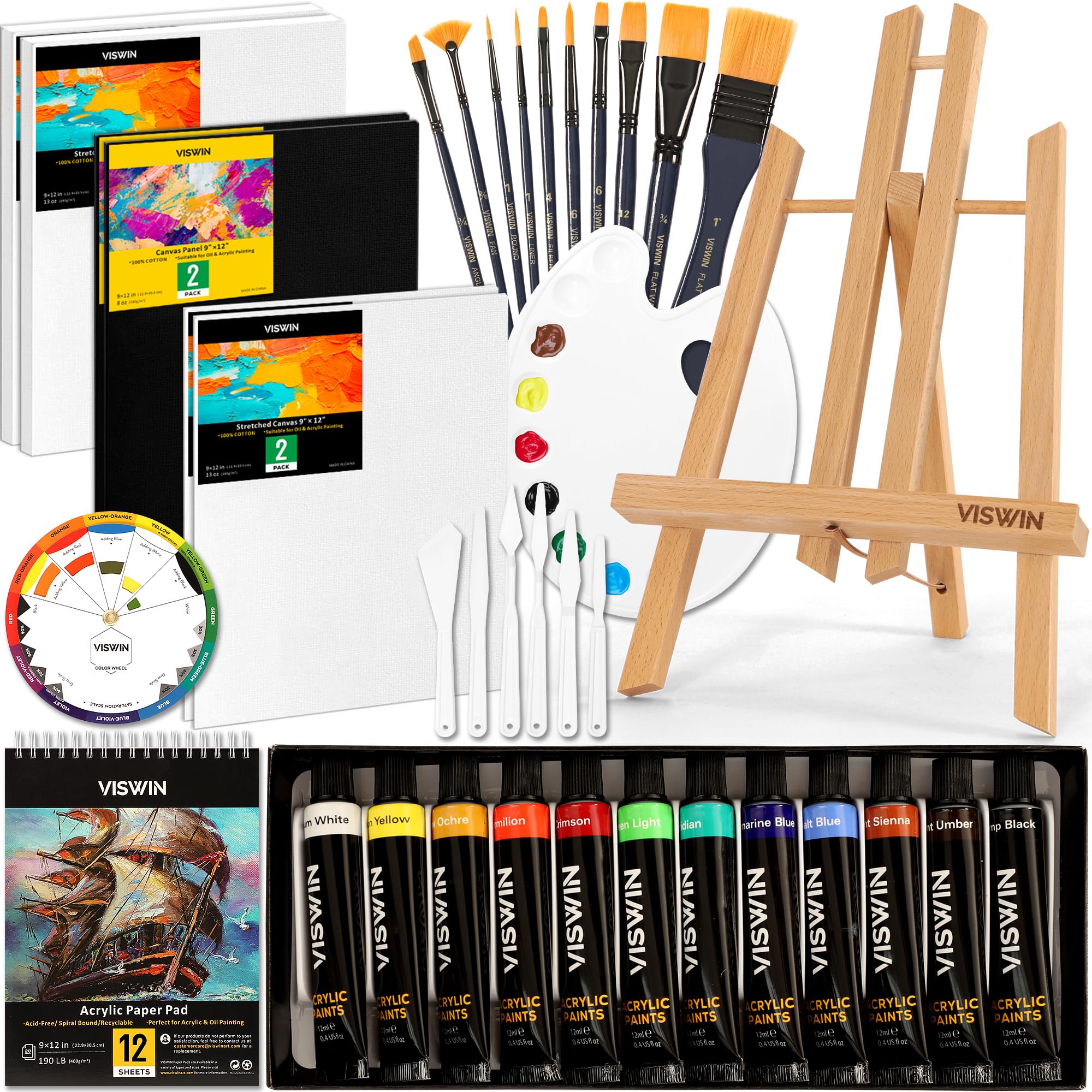Amazon.com: VISWIN 51 Pcs Acrylic Paint Set with Tabletop Easel