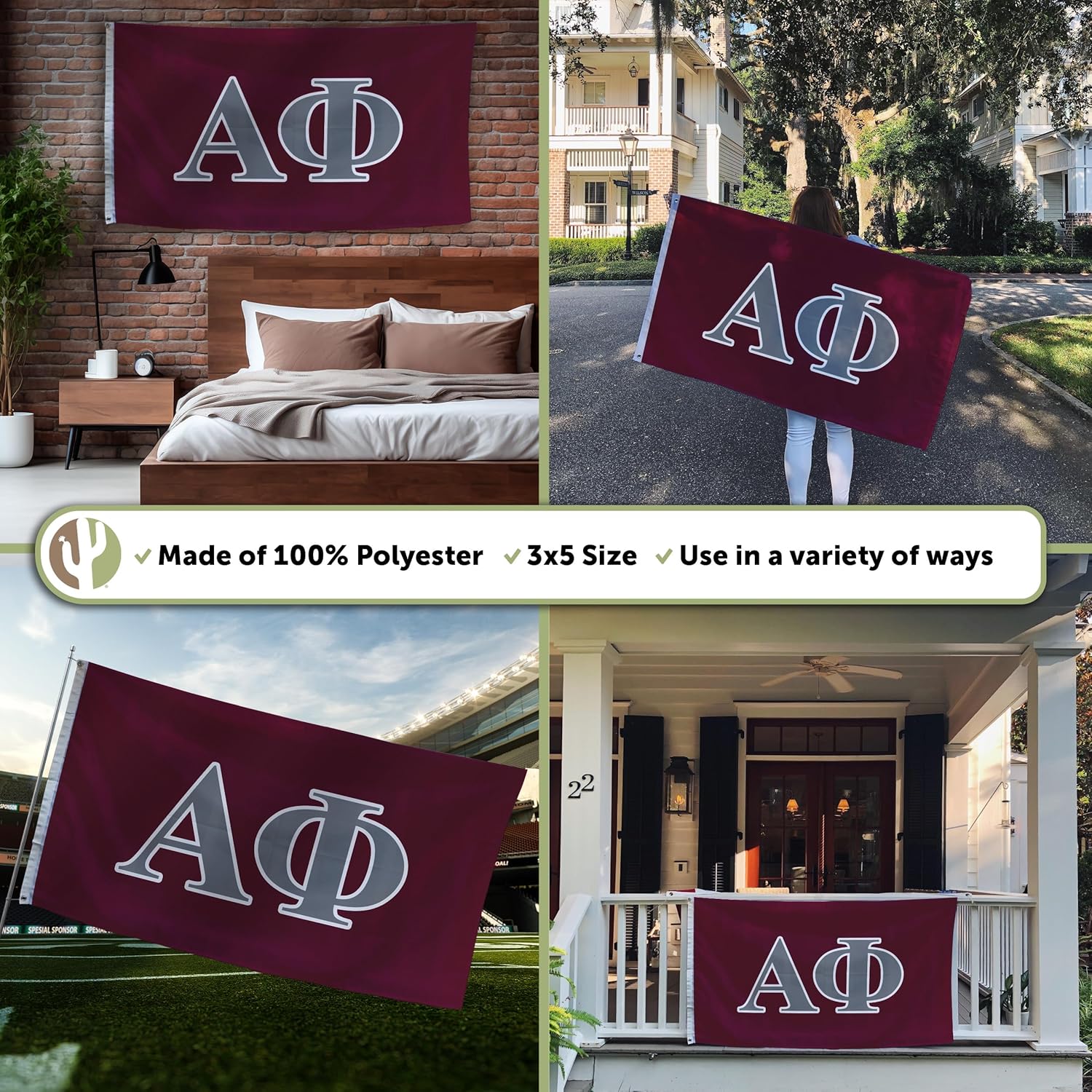 Desert Cactus Alpha Phi Flag Letter Sorority Greek Banner Large 3x5 Feet Sign Decor a Phi