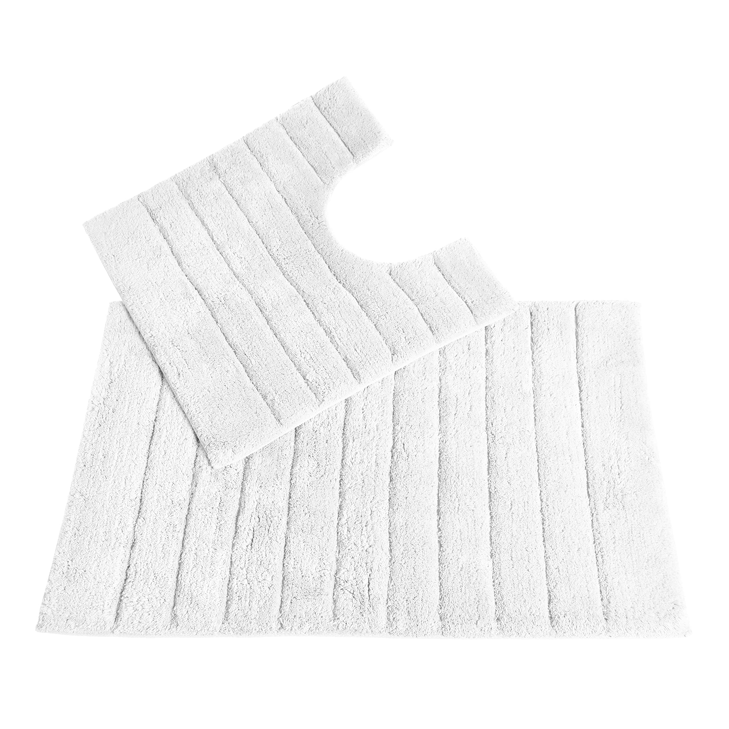 Allure Ribbed Design 2 Piece Bath and Pedestal Toilet Mat Set, 100% Cotton (White) — image 1