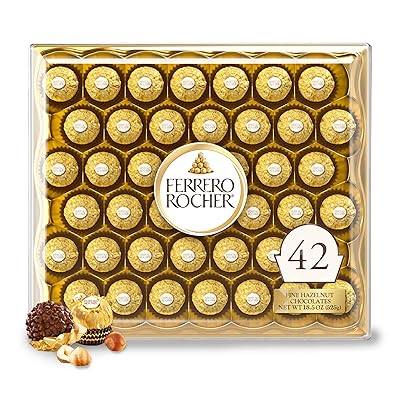 Ferrero Rocher, 42 Count, Premium Milk Chocolate Hazelnut, Chocolates for Gifting, 18.5 oz