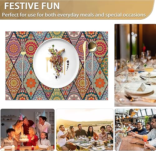 Miniatura 7 de Juego de 6 manteles individuales bohemios lavables y coloridos antideslizantes, resistentes al calor, de 12 x 18 pulgadas de grosor, manteles