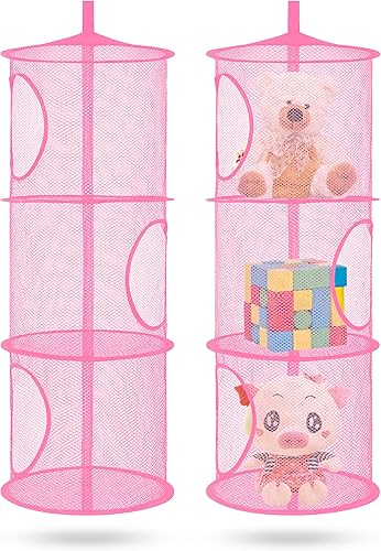 Miniatura 114 de Organizador de bolsas de malla colgante para ahorrar espacio, organizador plegable de almacenamiento de animales de peluche, 5 compartimentos,