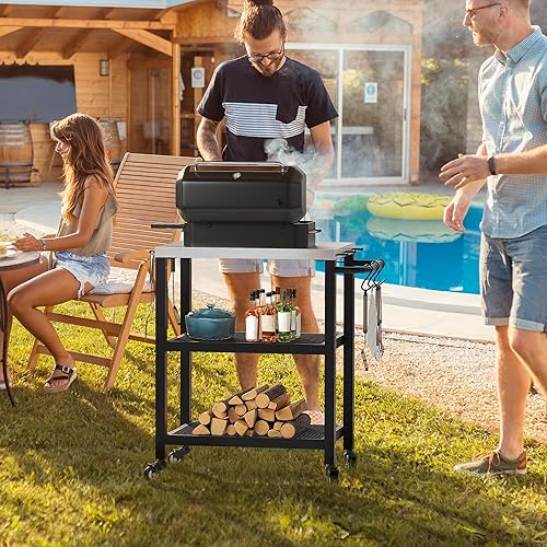 Miniatura 3 de YITAHOME Mesa de carrito de parrilla para exteriores, mesa de carrito de trabajo y preparación de alimentos para patio, mesa de tres estantes de