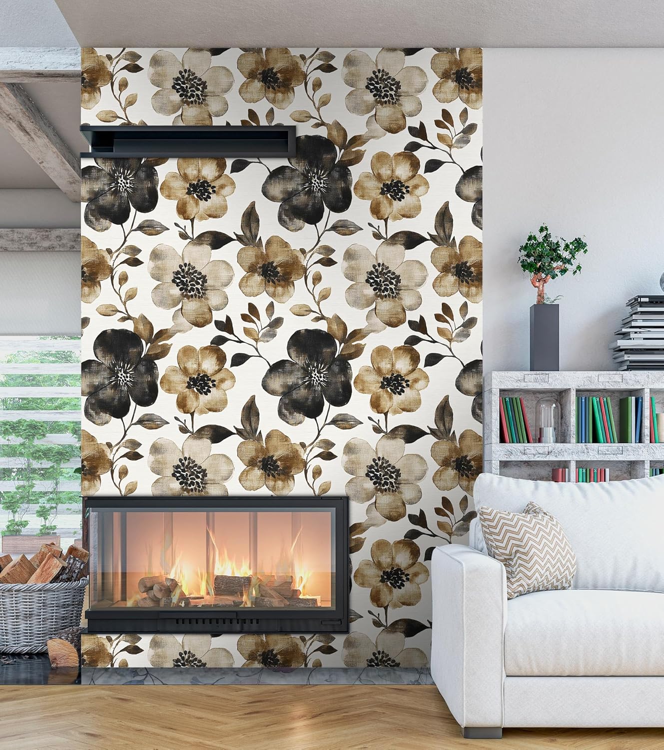Linen Floral Peel and Stick Wallpaper Burlap Wallpaper Contact Paper Self Adhesive Brown Vinyl Wall Paper for DIY Home Decor 17.7in x 236in