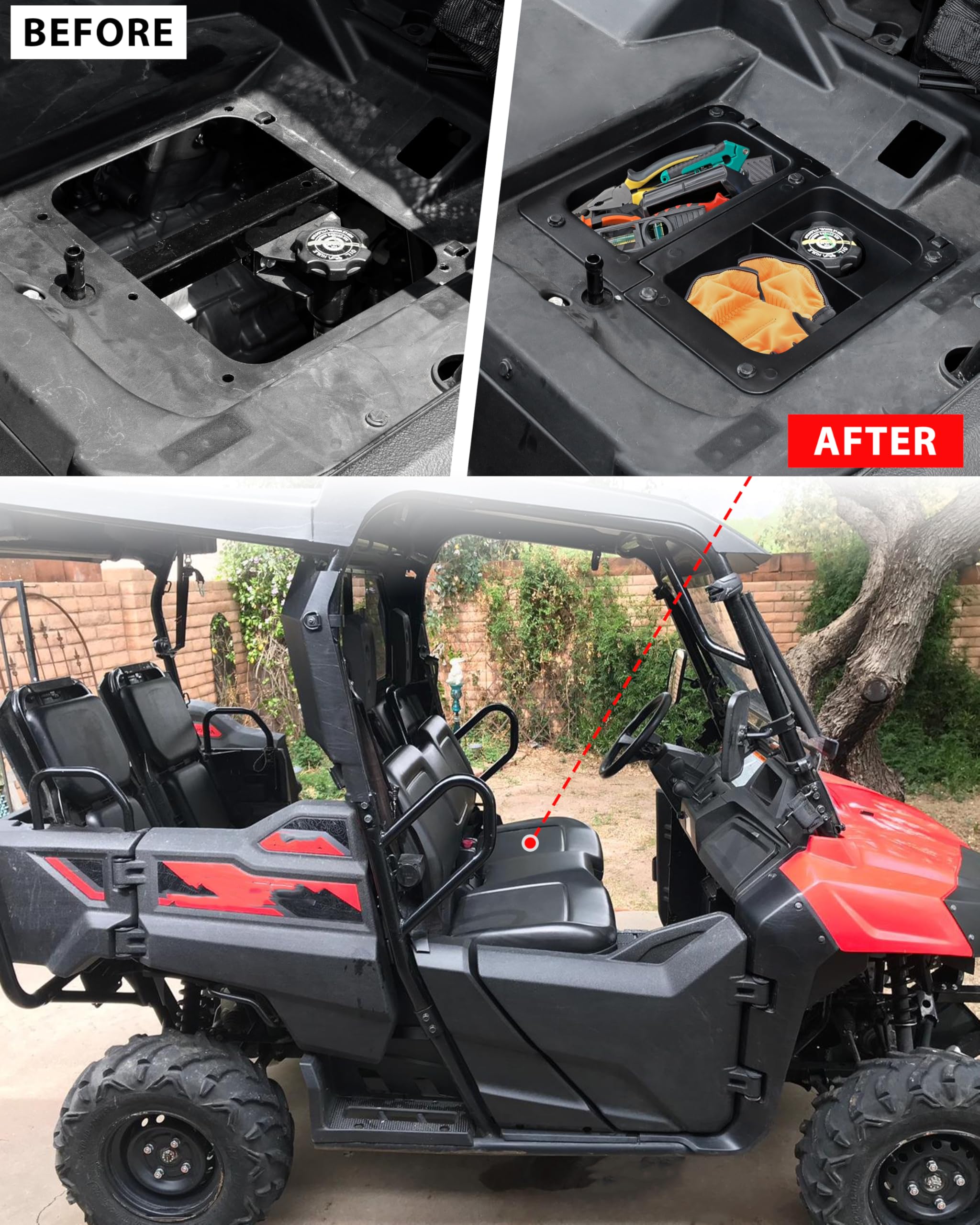 SAUTVS Under Seat Storage Box Compatible with Honda Pioneer 700-2 700-4 2014-2025 Accessories, Water Resistance 4.4L Under Driver Seat Storage Bin