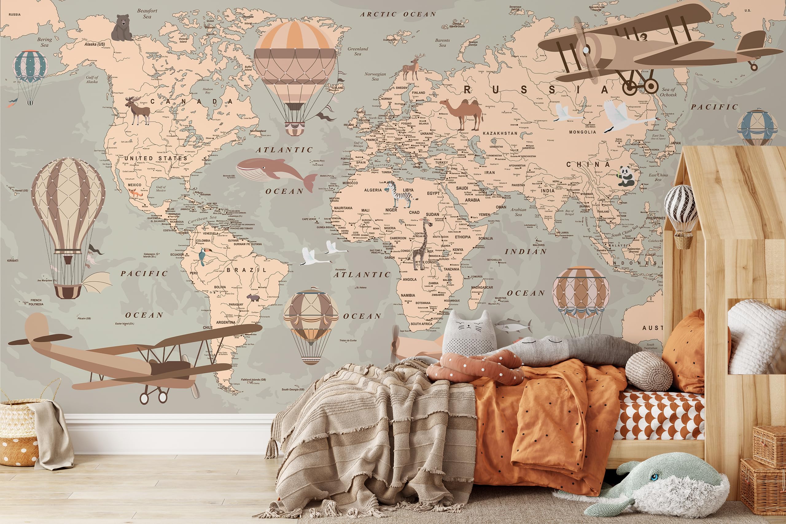 Muralo Tapeta z włókniny 3D Mapa świata Erdkarte - 360x240 cm