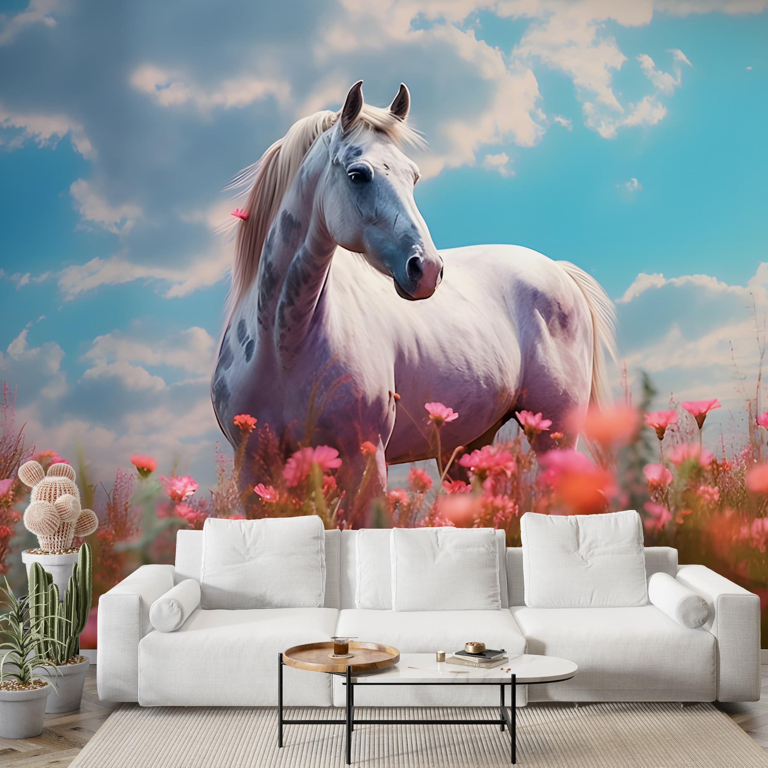 Papier peint panoramique cheval aquarelle intissé 300x210 cm
