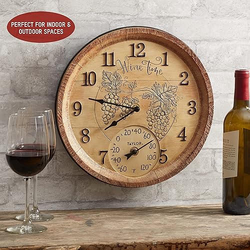 Miniatura 6 de Taylor Wine Time - Reloj y termómetro de poliresina para interiores y exteriores, decoración del hogar para jardín, patio, piscina y áreas