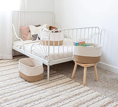 Miniatura 74 de OrganiHaus - Juego de 3 canastas con diseño de arcoíris para almacenamiento, canastas tejidas para organización, decoración pastel, guardar