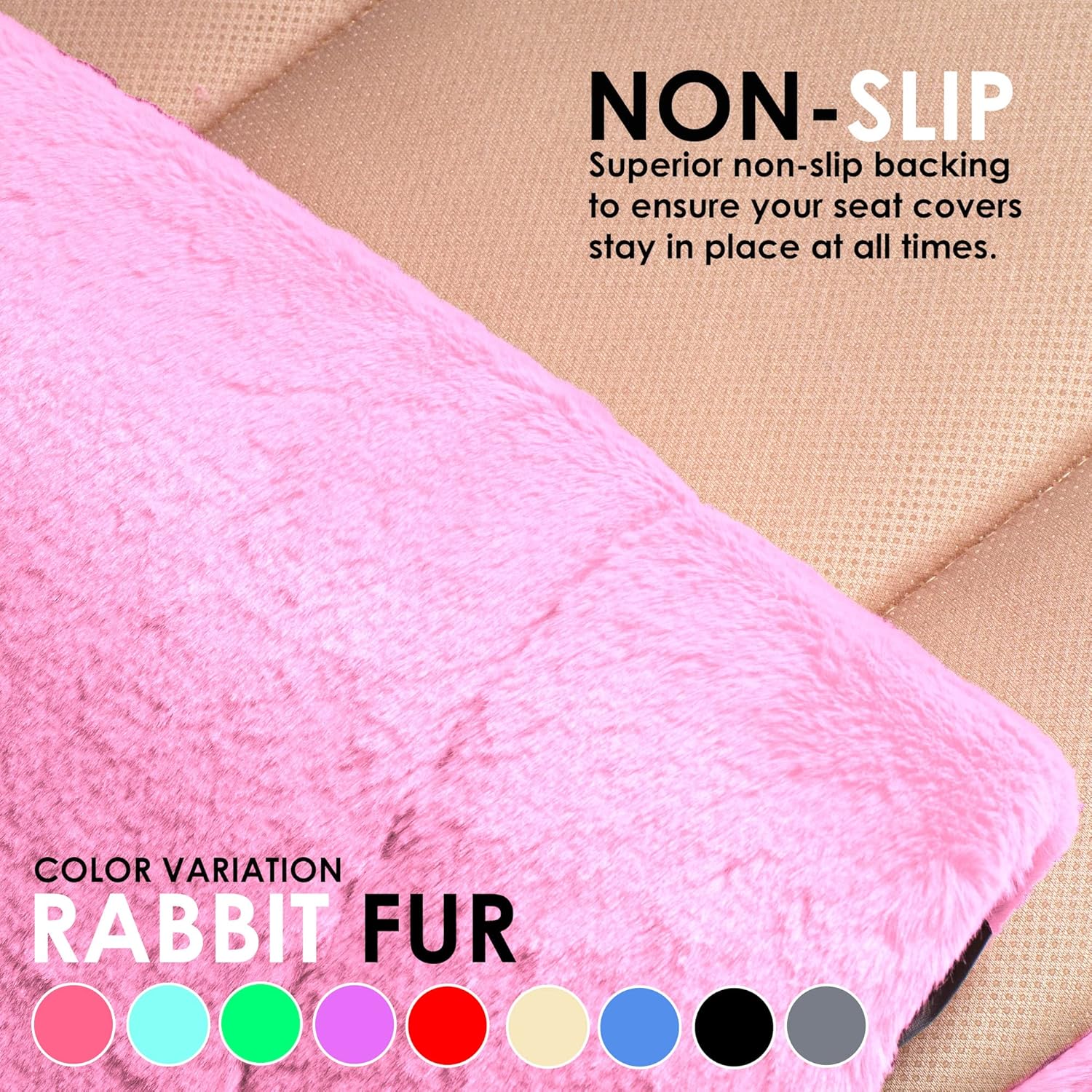 FH Group Doe16 Faux Rabbit Fur Car Seat Cushions, Universal Fit, Fluffy Car Seat Covers for Sedan, Truck, SUV, Van, Rear Set Pink