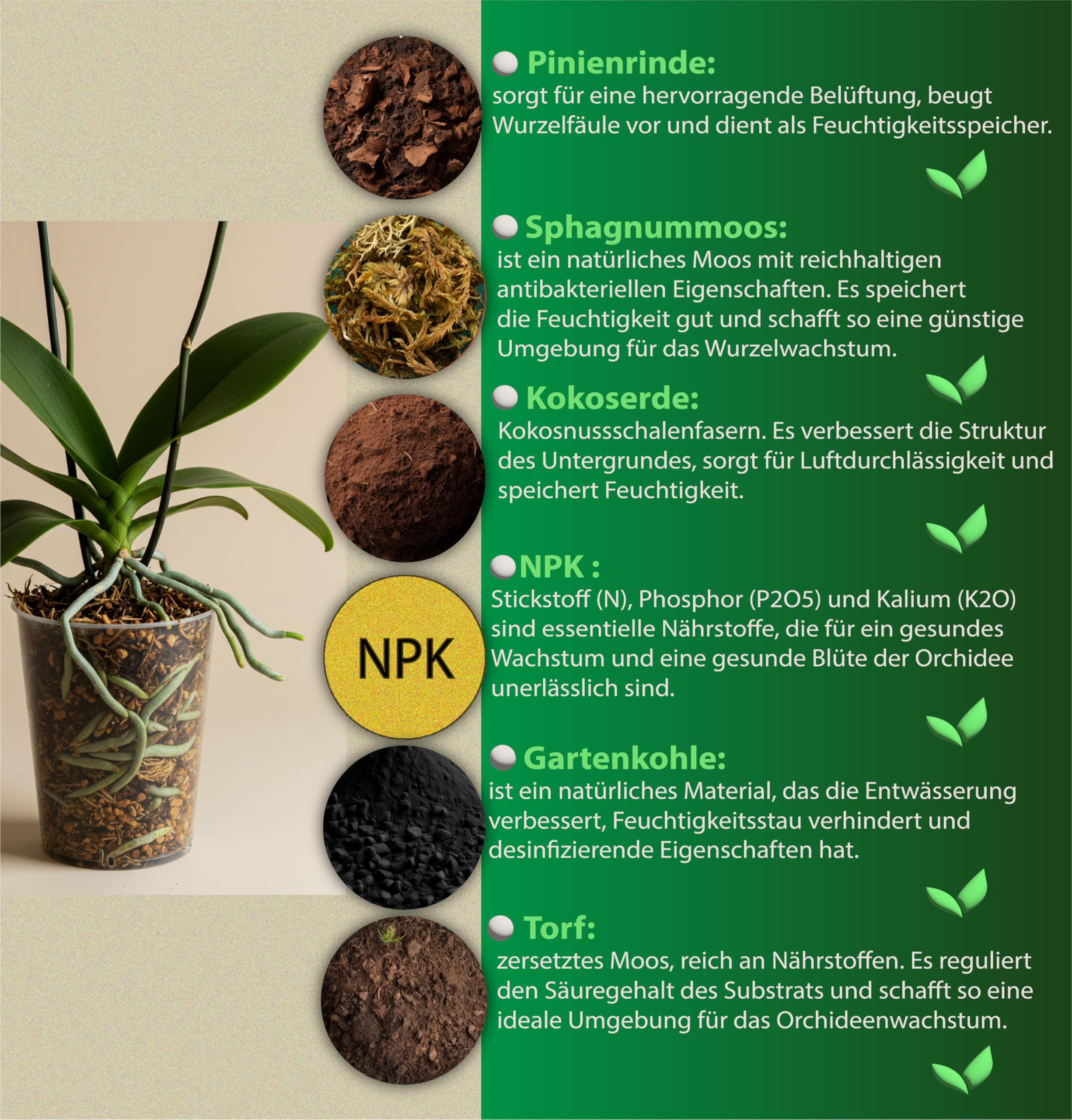 Garten Lux Premium ziemia do storczyków, 5 l, 6 komponentów, podłoże dla zdrowego wzrostu i optymalnej pielęgnacji roślin storczyków, idealne podłoże dla wszystkich rodzajów storczyków