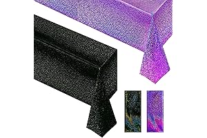 Opulent Wednesday Addams Birthday Decorations: Gleaming Black & Purple Tablecloths