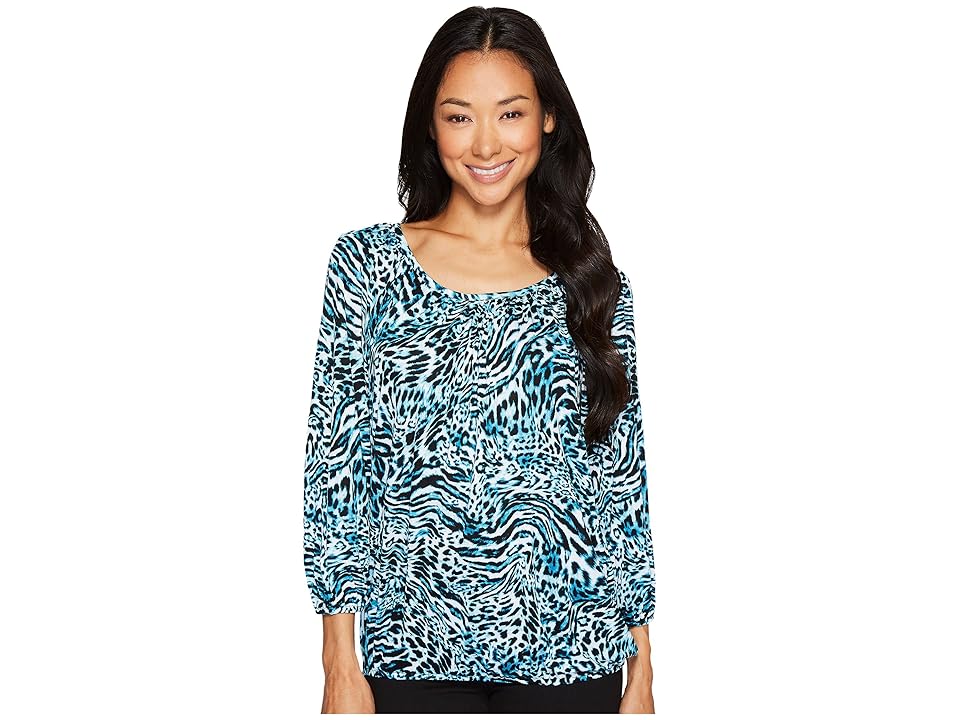 

MICHAEL Michael Kors Big Cat Peasant Top (Dark Peacock) Women's Clothing