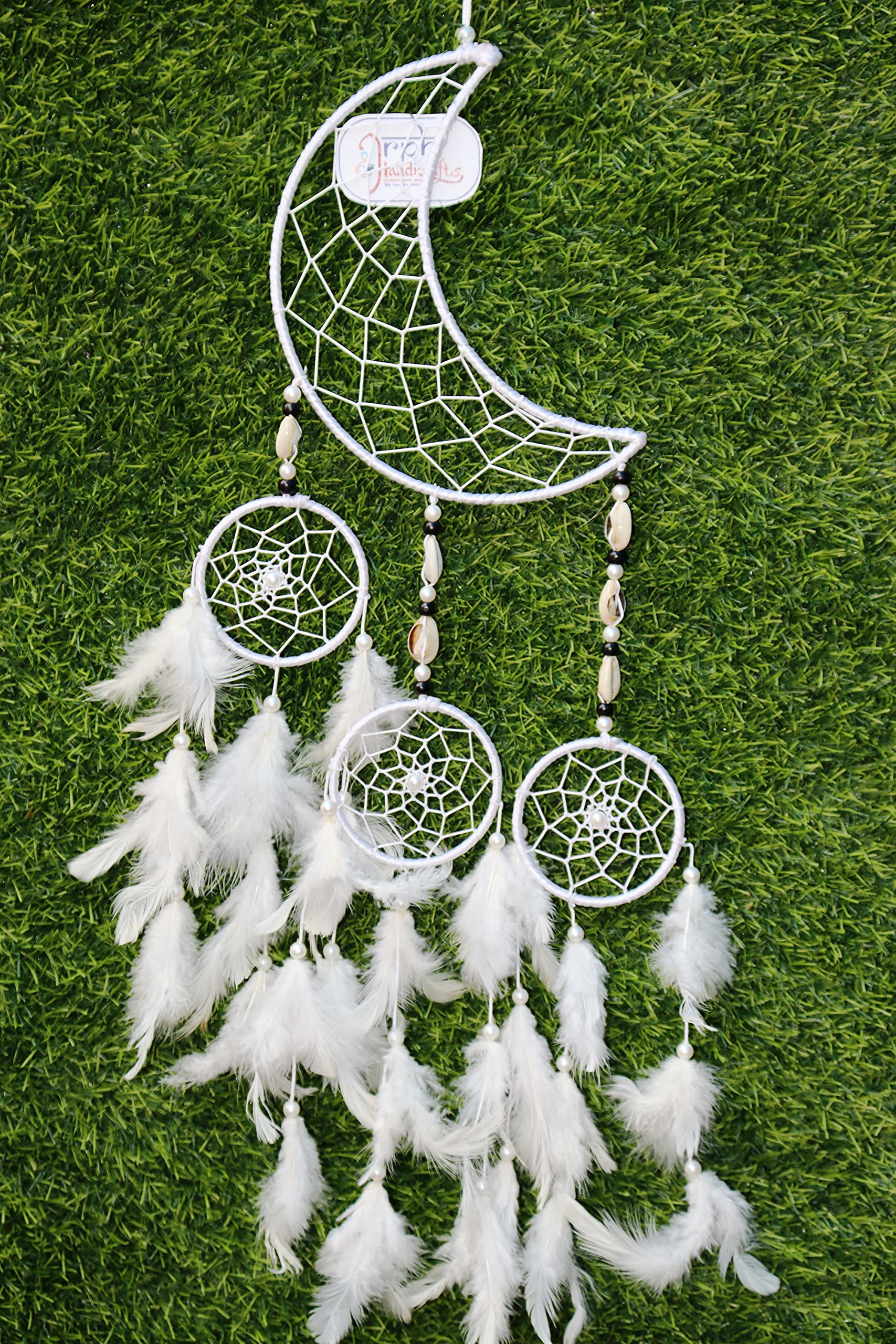 RPH Handicrafts Moon Shape Dream Catcher Half Moon Home Decor Wall Hanging Bedroom Best for Gifts and Decoration (White)-image-31