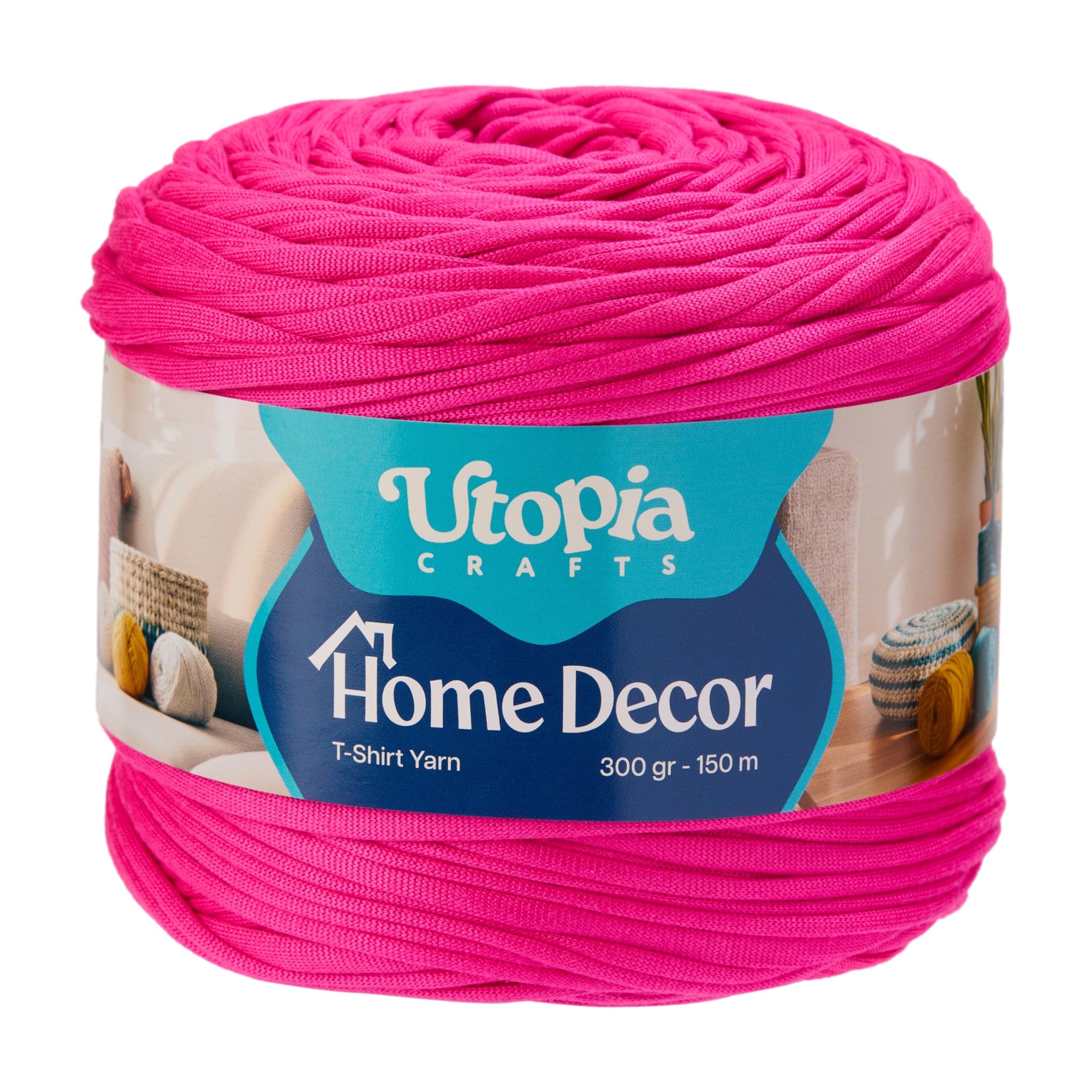 Utopia Crafts T-Shirt Yarn for Crocheting Bags & Baskets - Chunky Yarn for Crochet, Tshirt Tube Ribbon, 300g 150m, 5-7mm Jersey Cord (Fuchsia Pink)