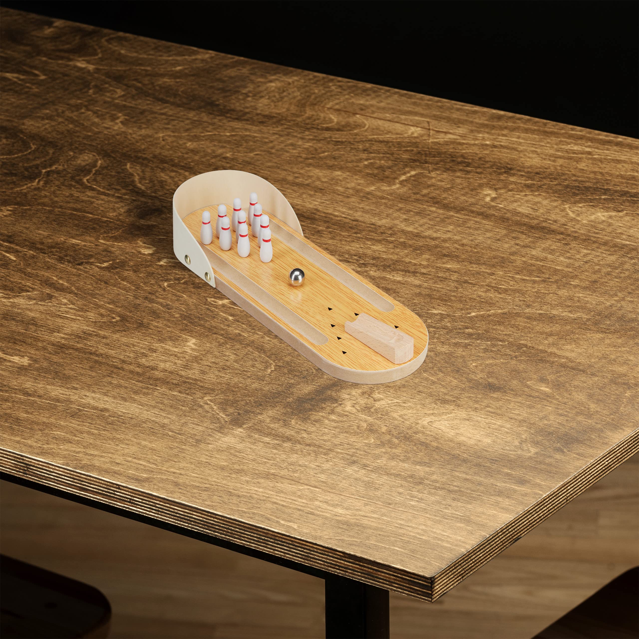 Relaxdays Bowling da Tavolo, Pista Giocattolo, Set da 10 Birilli, Precisione, Adulti, Bimbi da 3 Anni, Legno Naturale, Colore, 4,5 x 10 x 29,5 cm, 10024377