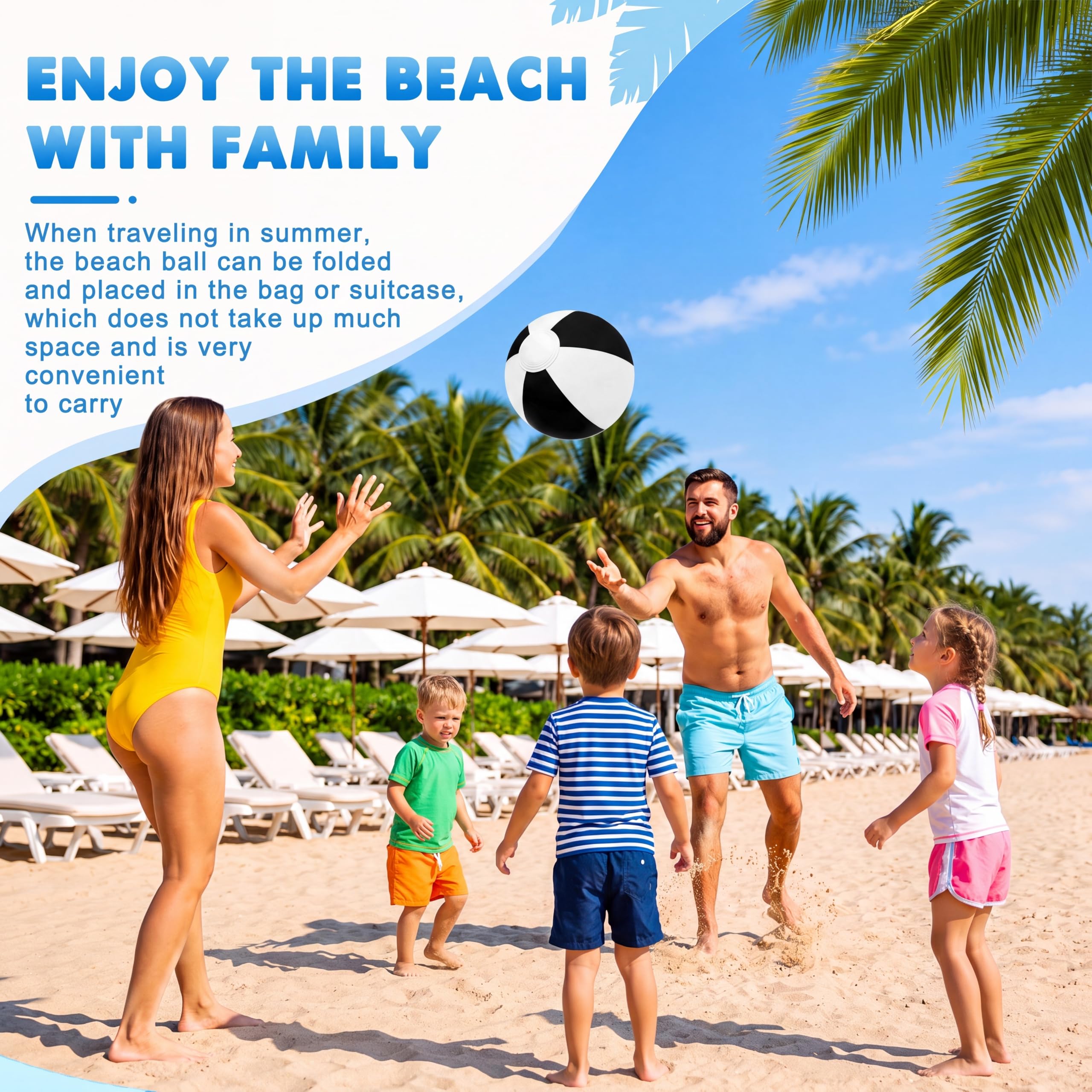 Zhanmai 40 palline da spiaggia gonfiabili, 25,4 cm, per piscina e spiaggia, per adolescenti e adulti, giocattoli per piscina, decorazioni estive hawaiane a tema tropicale, bomboniere (nero e bianco)