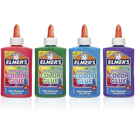 Elmer's Washable Glue, Colors, 5 Ounces, 4 Count, for Making Slime, 5 Oz, 4-Assorted