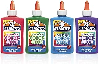Elmer's Washable Glue, Colors, 5 Ounces, 4 Count, for Making Slime, 5 Oz, 4-Assorted