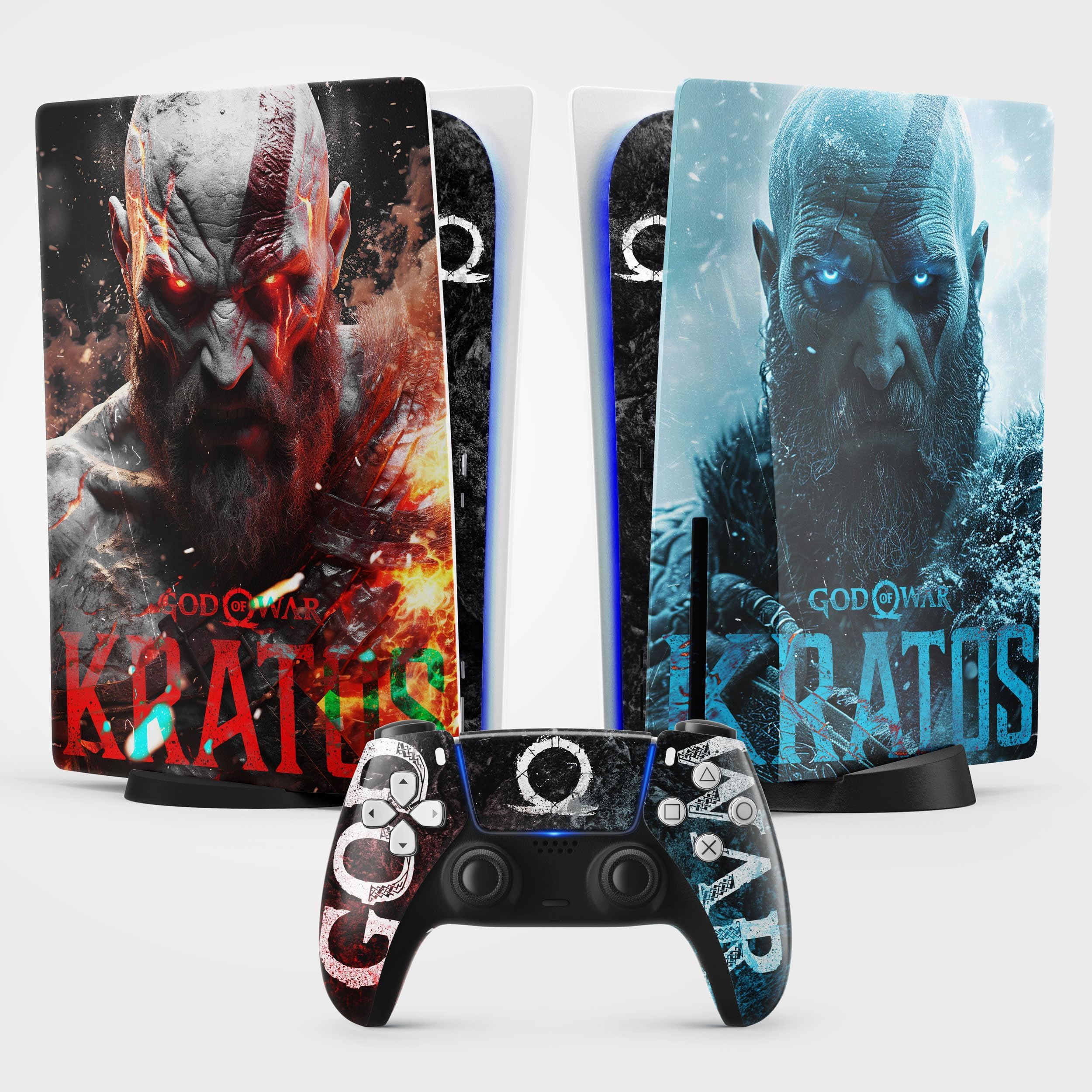 Sticker for PS5 Kratos, Skin Sticker for PS5 Gaming, Console and Controller, Standard Edition Disc, Skin Kratos (1 Controller)