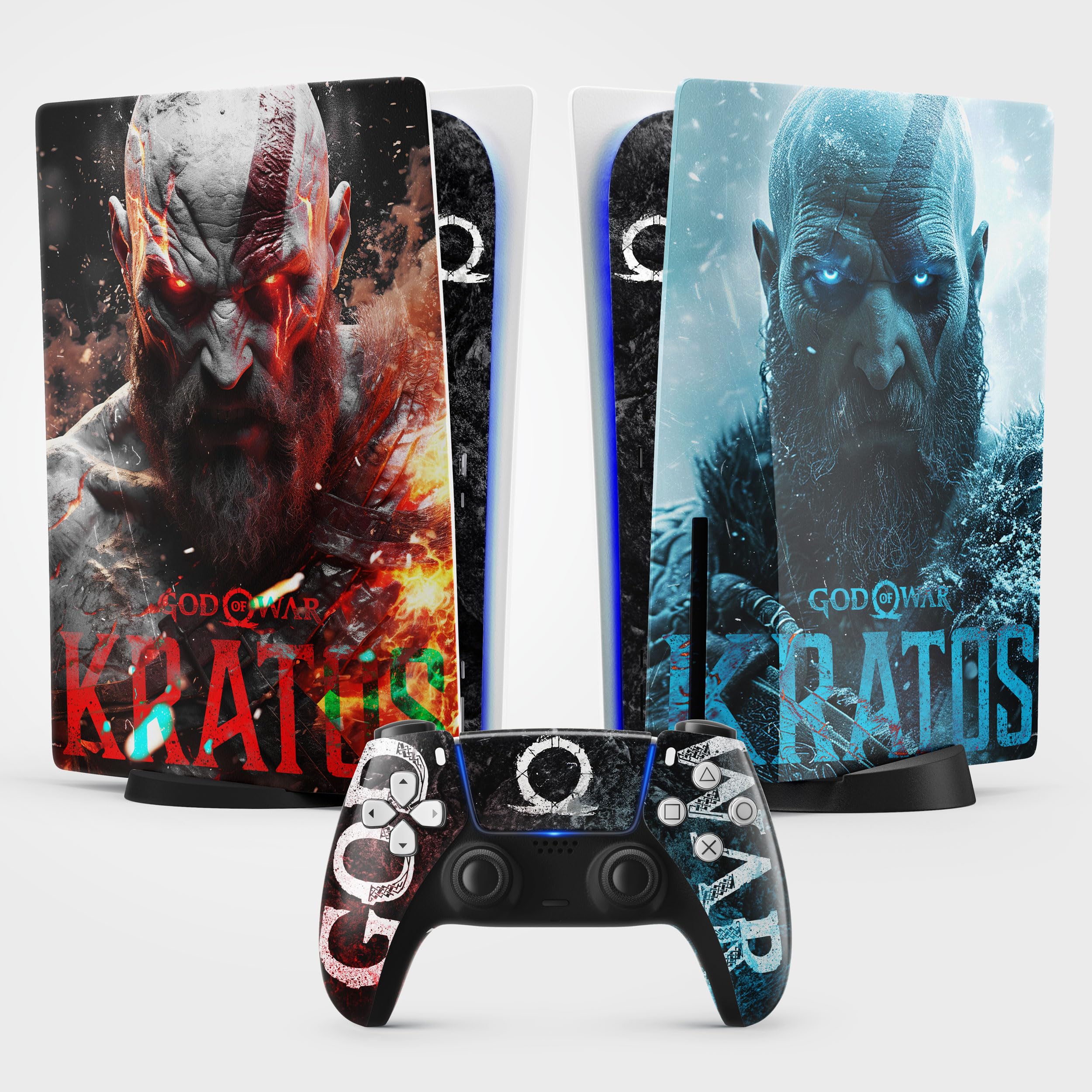 Sticker for PS5 Kratos, Skin Sticker for PS5 Gaming, Console and Controller, Standard Edition Disc, Skin Kratos (1 Controller)