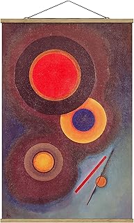 Bilderwelten Quadro Tessuto Wassily Kandinsky - Cerchi e Linee - Verticale 3:2, 53.5 x 35cm, Legno di Quercia